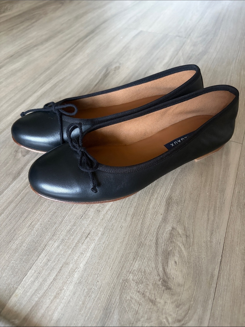 Margaux Demi Black Leather Ballet Flats with Bow Trim